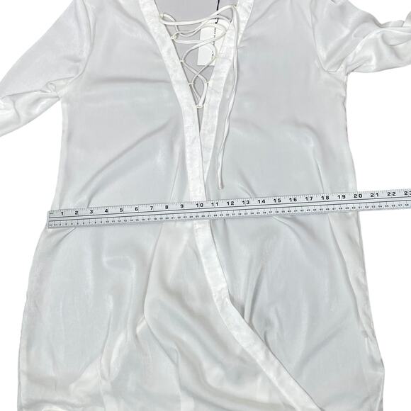 Rat & Boa NWT Rare Ivory Satin Lace Up Crossover Wrap Tunic Top SZ L - Picture 8 of 10